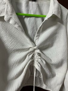 Chic Ruched White Cropped Top