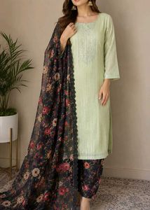 Elegant Green Kurta Set with Floral Dupatta