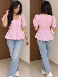 Pretty Pink Puff Sleeve Peplum Top