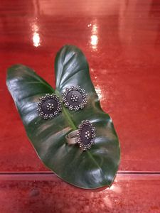 Boho Silver Oxidized Statement earring and ring