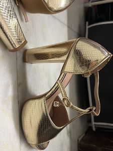 Stylish Gold T-Strap Heels