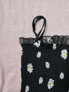 Y2K Black Daisy Print Strap Dress