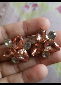 Sparkling Peach &amp; Crystal Stud Earrings