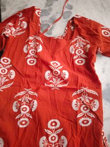 Vibrant Red Block Print Kurta