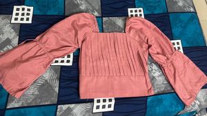 Pink Pleated Puff Sleeve Top
