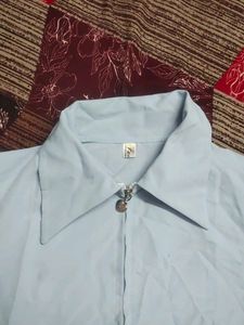 Light Blue Zip-Up Collared Top