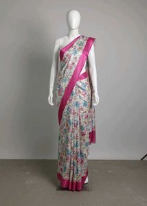 Floral Print Saree with Pink Border