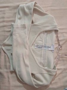 ZARA Ribbed V-Neck Full Sleeve Crop Top | Beige/Cr