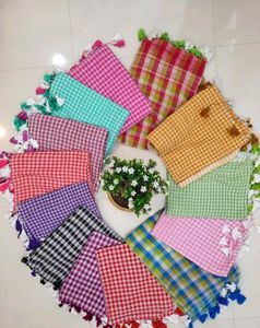Brand New Vibrant Checkered Saree with Tassels