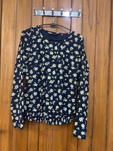 Cute Floral Print Long Sleeve Top