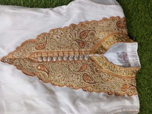 Elegant White &amp; Gold Anarkali Gown