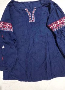 Embroidered Blue Cotton Kurta