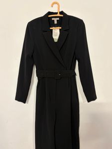 Chic Black Belted Blazer Jumpsuit