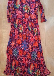 Purple Coral Print Alia Cut Party Dress