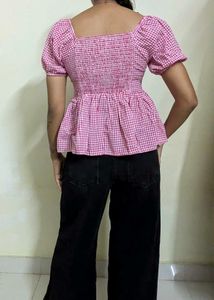 Cute Pink Gingham Puff Sleeve Top🌸