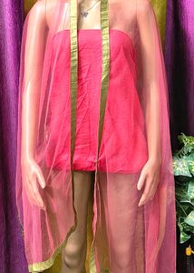 Pink Dupatta Stoal with Golden Border