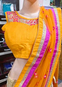 Orange &amp; Pink Embroidered Lehenga Choli Set