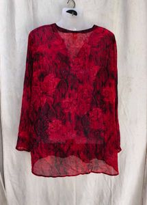 I Red Floral Print Button-Up Tunic