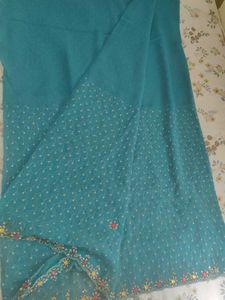Elegant Teal Saree with Sequins &amp; Beads