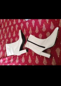 White Chunky Heel Ankle Boots
