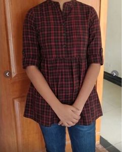 Maroon Checked Tunic Top