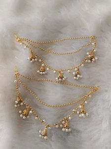 Elegant Pearl & Gold Tone Ear Chain