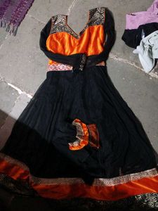 Elegant Black &amp; Orange Ethnic Gown