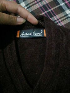 brown v neck school sweater