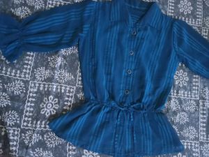 Stylish Blue Striped Peplum Top