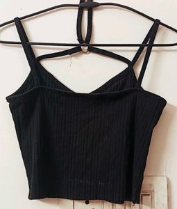 Ribbed V neck Black Crop Top