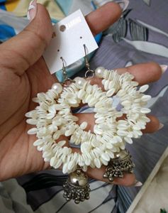 Boho White Jhumka Earrings