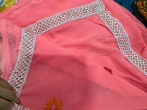 Embroidered Peach Saree