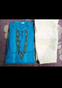 Blue Kurta with White Pants