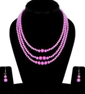 Elegant Pink Pearl Necklace & Earring Set
