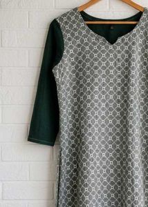 Patterned black-grey Kurta