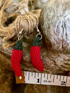 Crocheted Red Chili Pepper Earrings