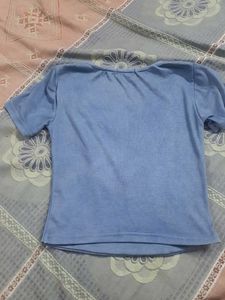 Blue Square Neck Ribbed Crop Top