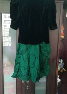 Black Velvet &amp; Green Satin Dress - M/L Size