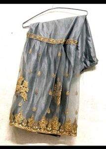 Elegant Grey &amp; Gold Ethnic Gown