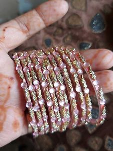 Pink &amp; Gold Beaded Bangles