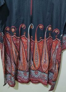 Biba black grey chevron paisley floral Print Kurta