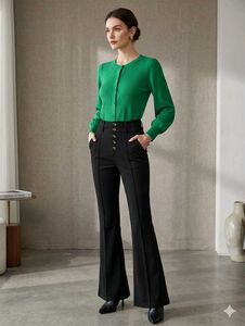 ❤️Chic Green Blouse & Black Flare Pants Set❤️