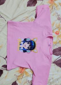 Pink Anime Graphic Crop Top