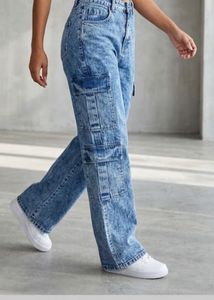 Women's Blue Wash Cargo Jeans