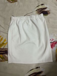 White Textured Mini Skirt