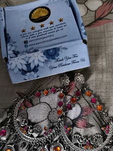 Boho Earrings with Pink &amp; Orange Stones