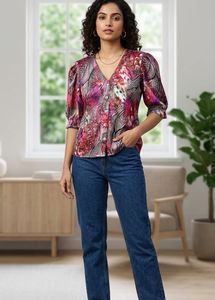 Stylish Printed Puff Sleeve Top