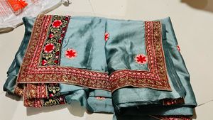 Elegant Embroidered Grey Saree new