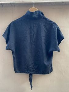 Stylish Navy Blue Tie-Front Top