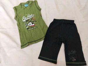 Boys Green Helicopter Tank Top & Black Shorts Set